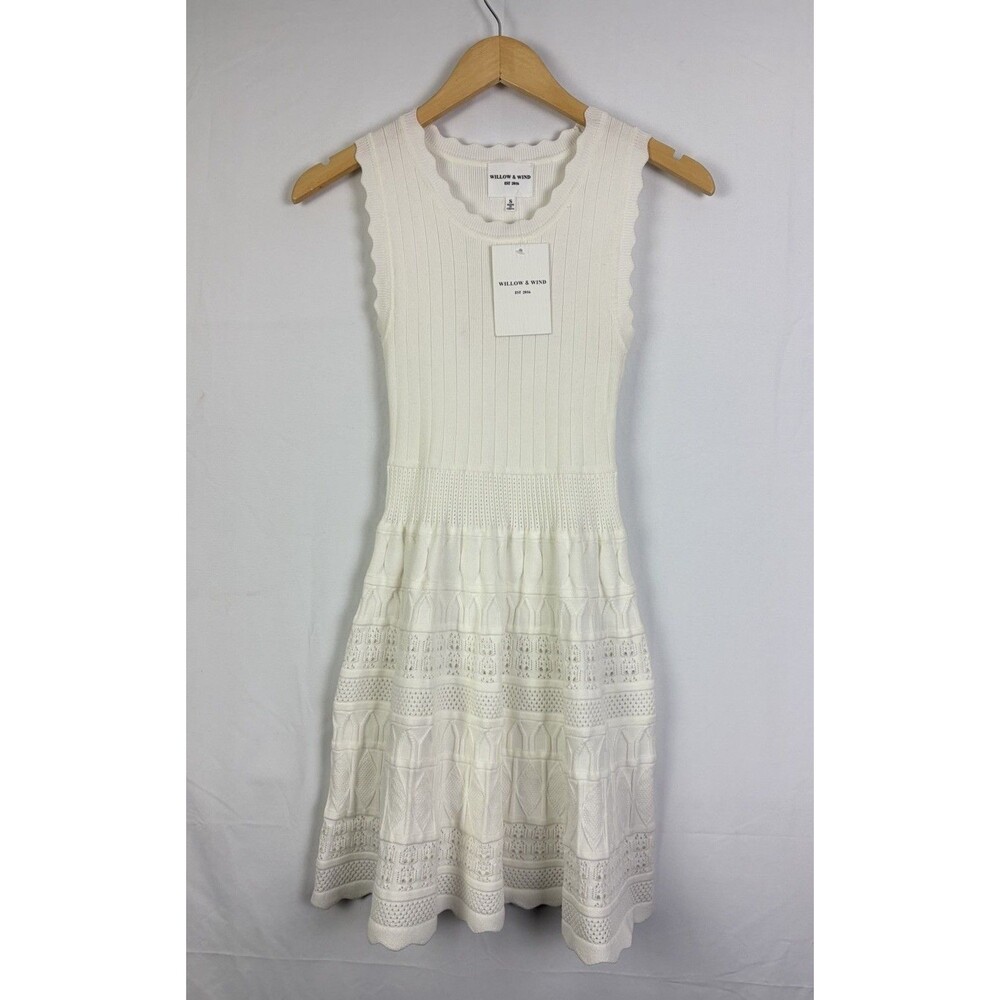 Willow & Wind French White Sweater Knit Fit & Flare Dress Boho Coastal Chic NWT